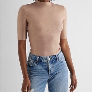 Express Shine Ribbed Mock Neck Elbow Sleeve Tee